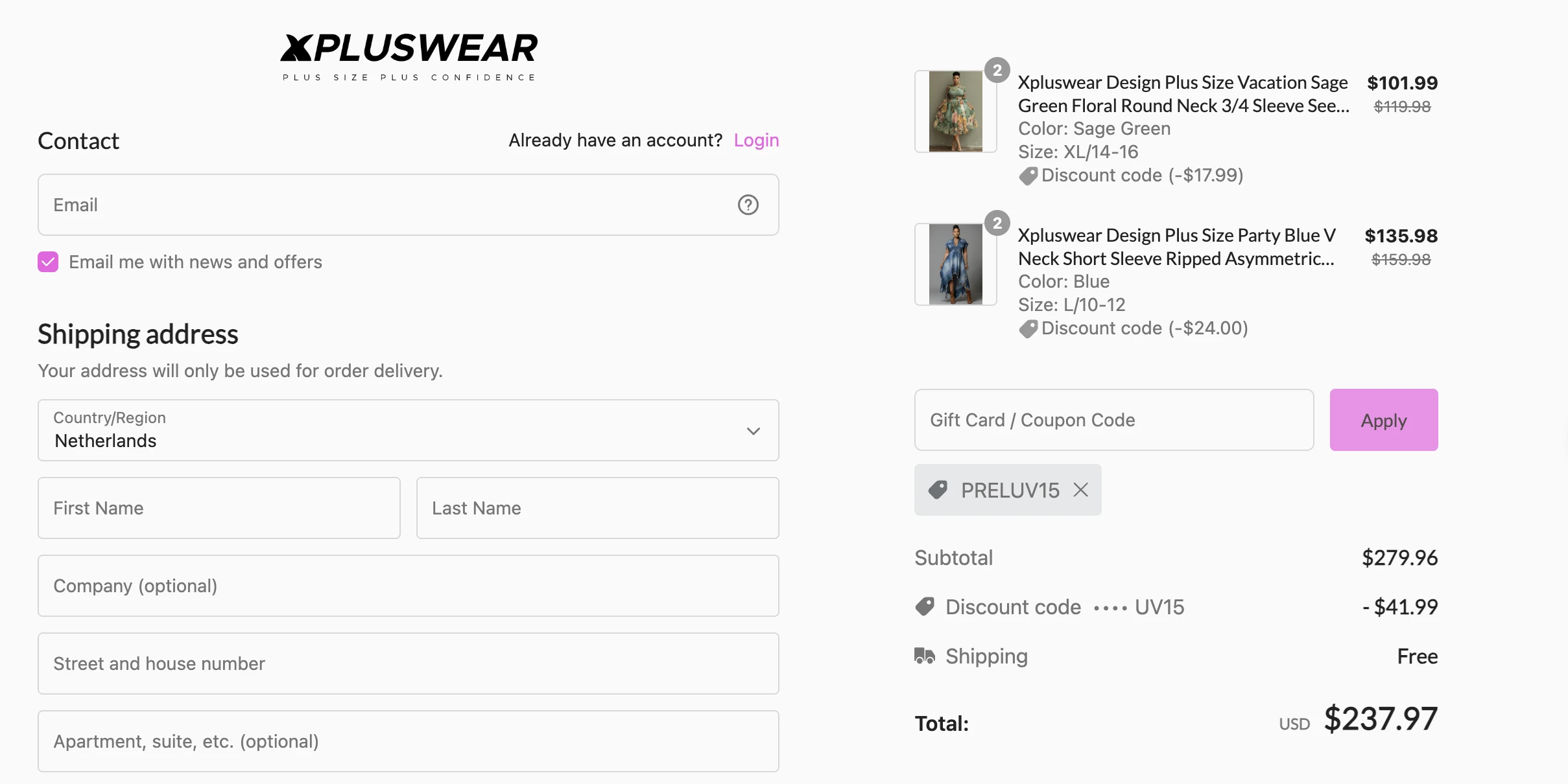 Use Promo Code PRELUV15 for 15% OFF Sitewide at xpluswear.com